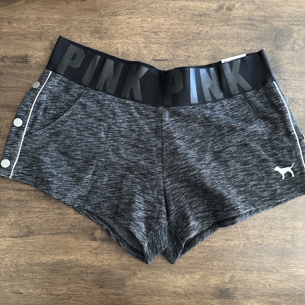 NWT VS Victoria's Secret PINK Retired Varsity Shorts Large Grey Black